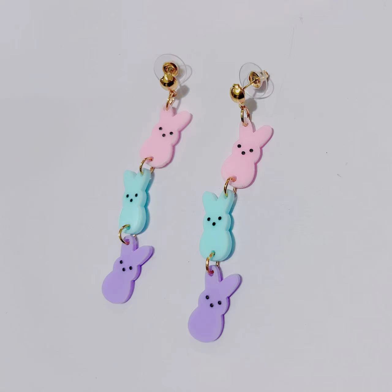 Wholesale Easter Wooden Bunny Acrylic  Earrings