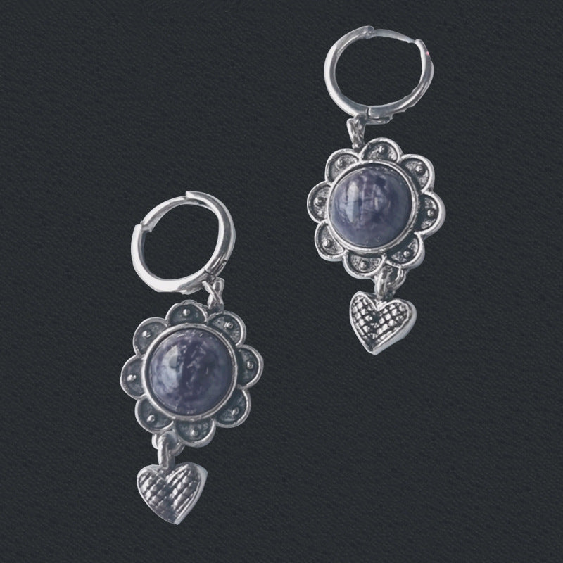 Wholesale Round purple natural stone ethnic style earrings