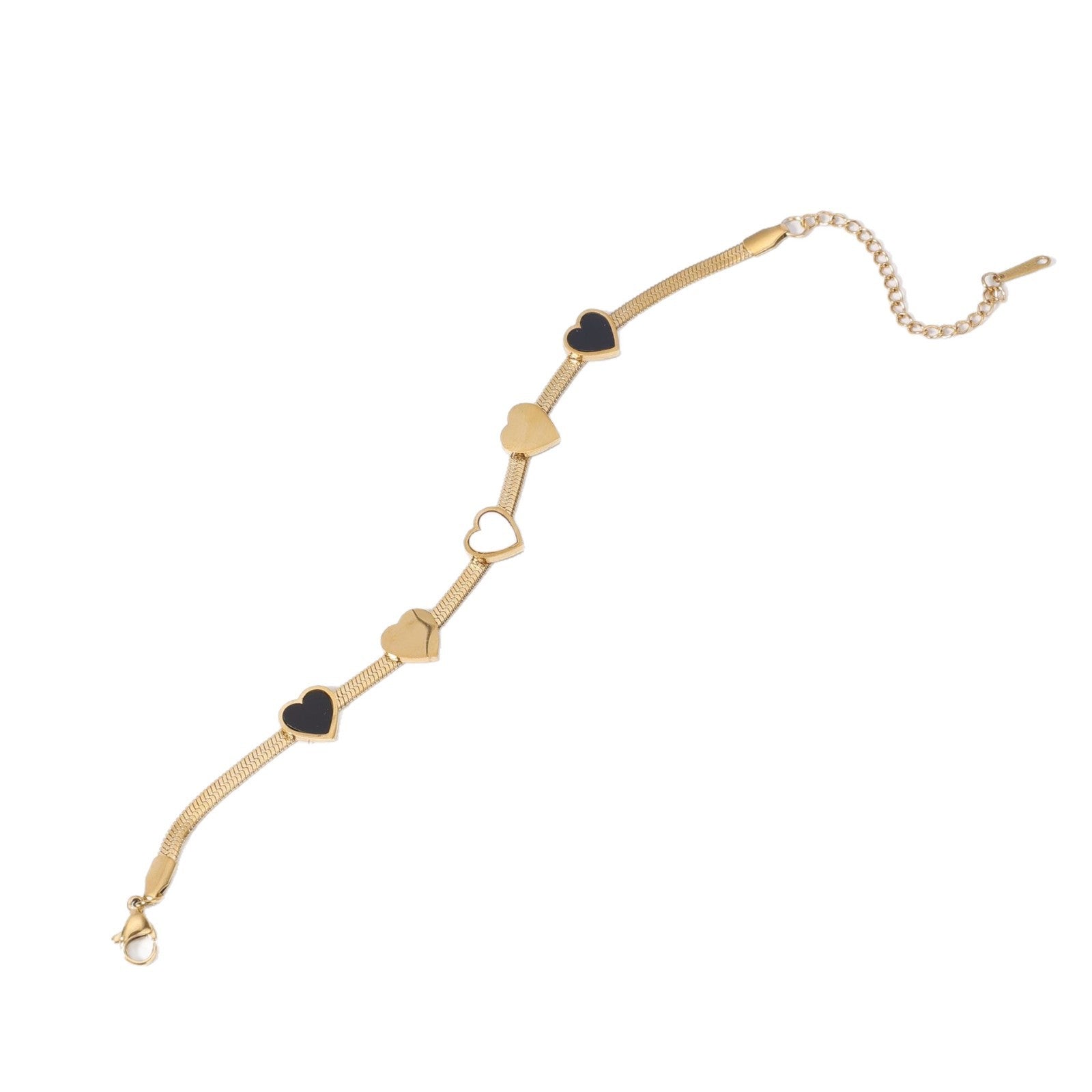 Wholesale Stainless Steel Black &  White Mother-of-Pearl Heart Snake Chain