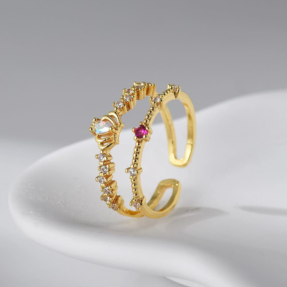 Wholesale Double Line Colored Diamond Super Sparkling Moonstone Rings ACC-RS-YXY034