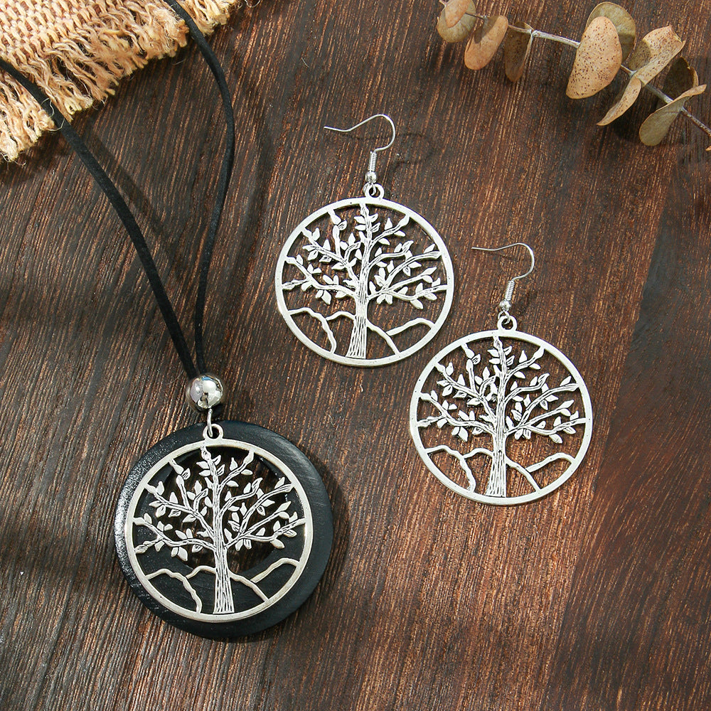 Wholesale Ethnic Style Geometric Earrings with Alloy and Black Wood Wool Chain Everyday Jewelry Accessory