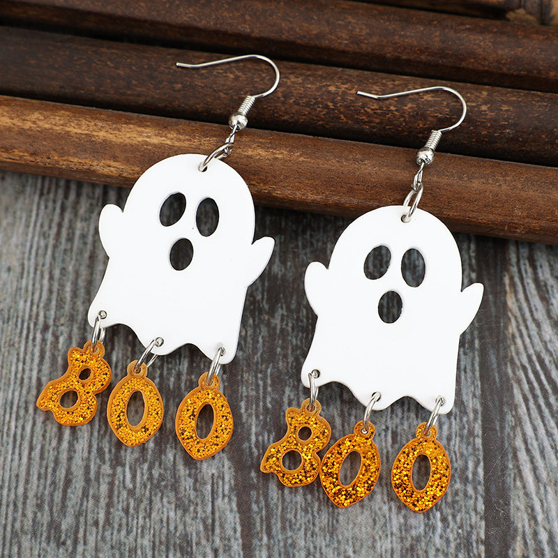 Wholesale  Personalized Acrylic Ghost ing Sequin Letter Halloween Earrings