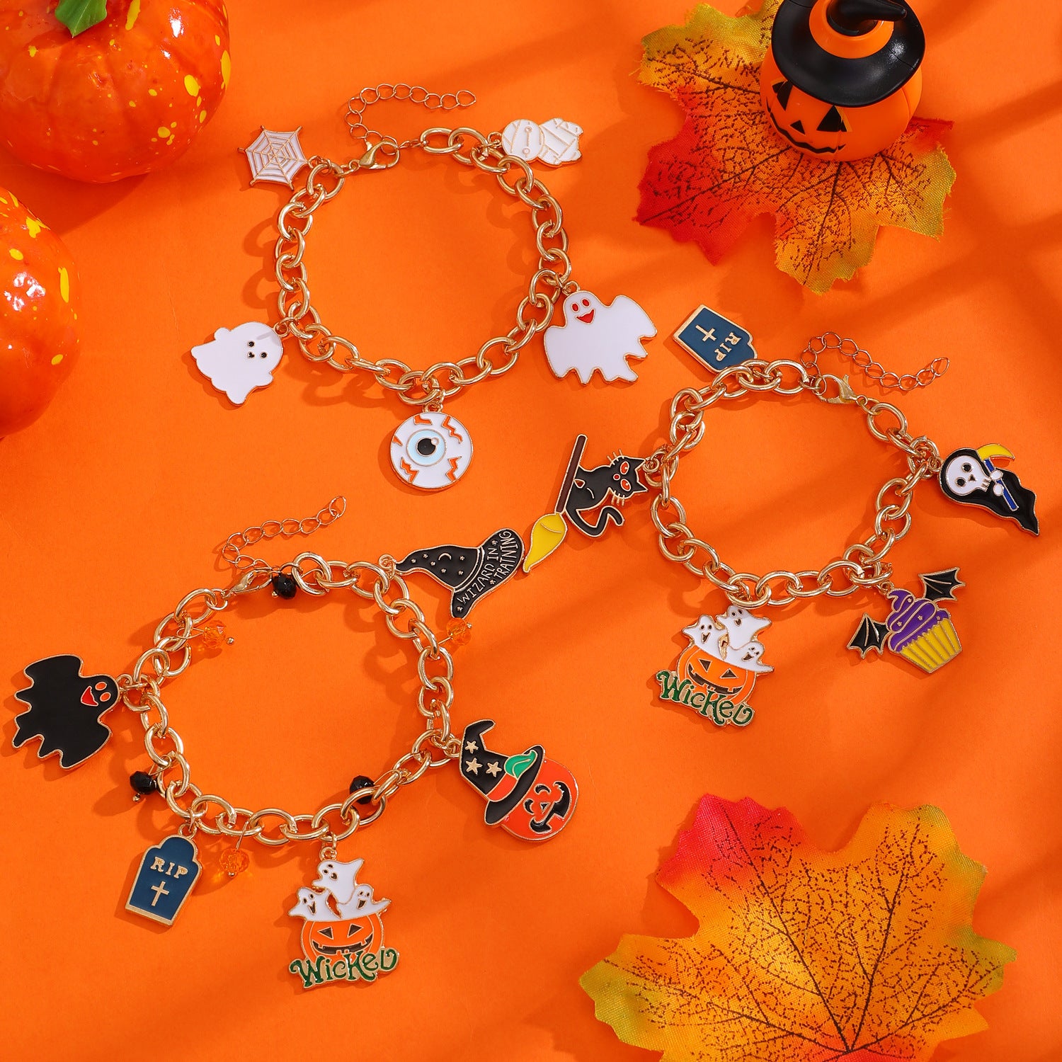 Wholesale Funny  Pumpkin Skull Soft Clay Bracelet - Women' s Trendy Jewelry Accessory for Resale