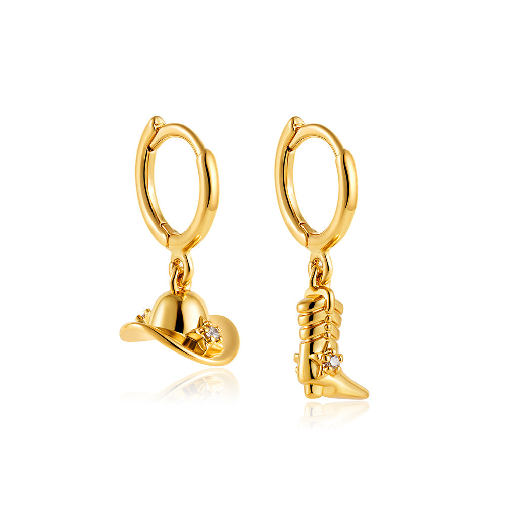 Wholesale  18K Gold Denim Boots Hat Zircon Earrings