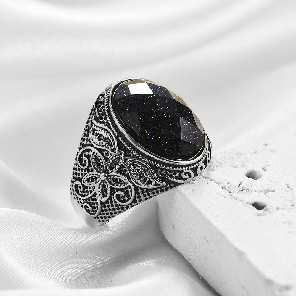 Wholesale titanium steel  retro artificial cat's eye stone  ring