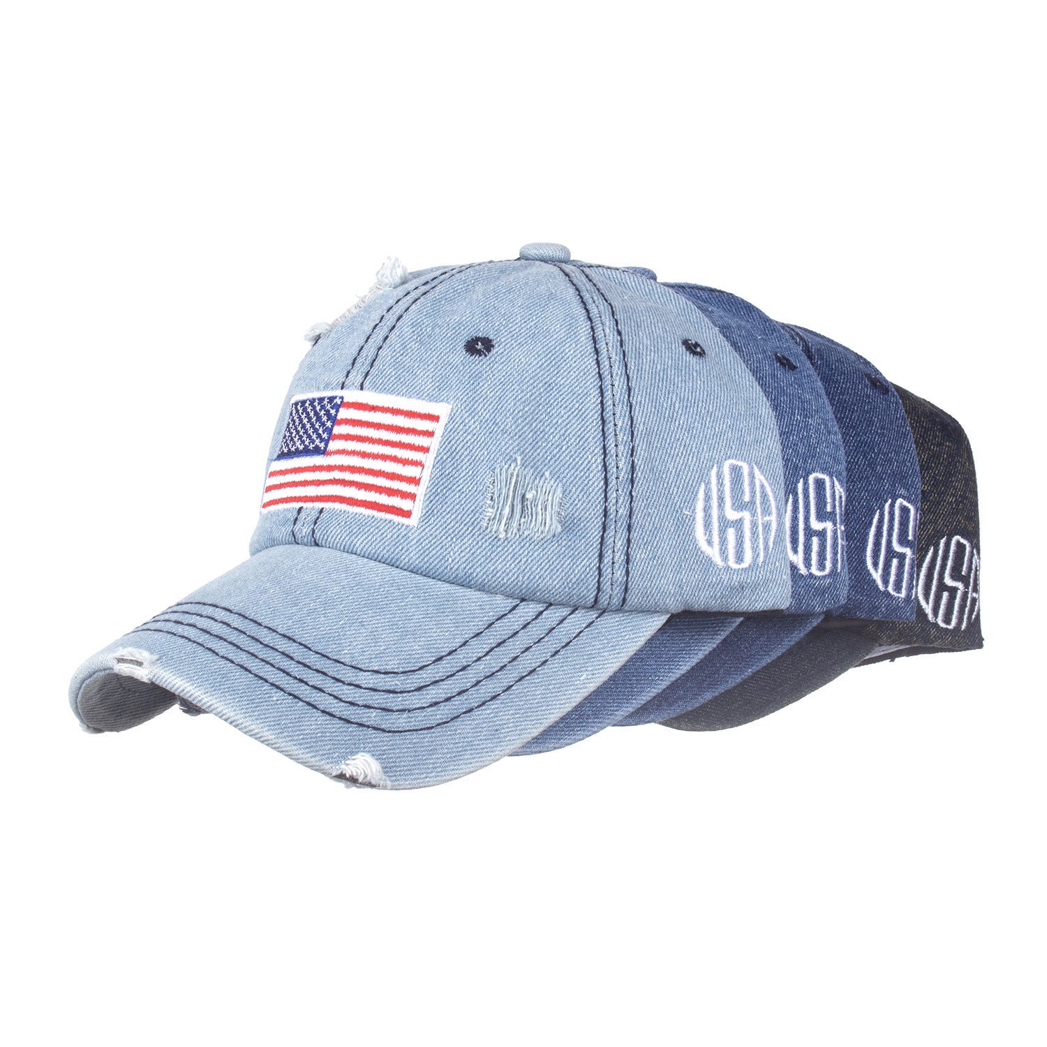 Wholesale Washed denim baseball cap USA American flag baseball cap