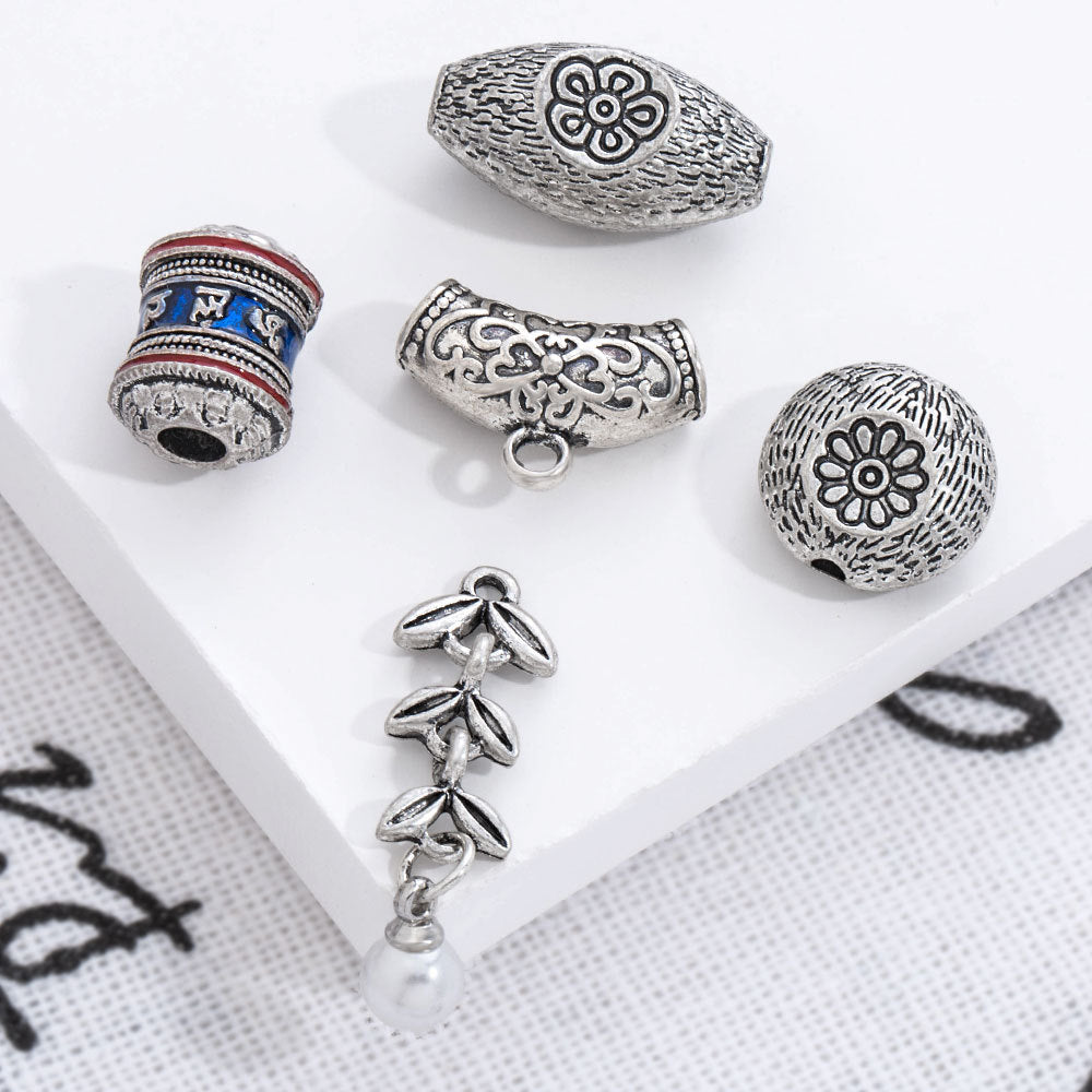 Wholesale Wheat ear tassel blue Tibetan silver alloy spacer bead bracelet