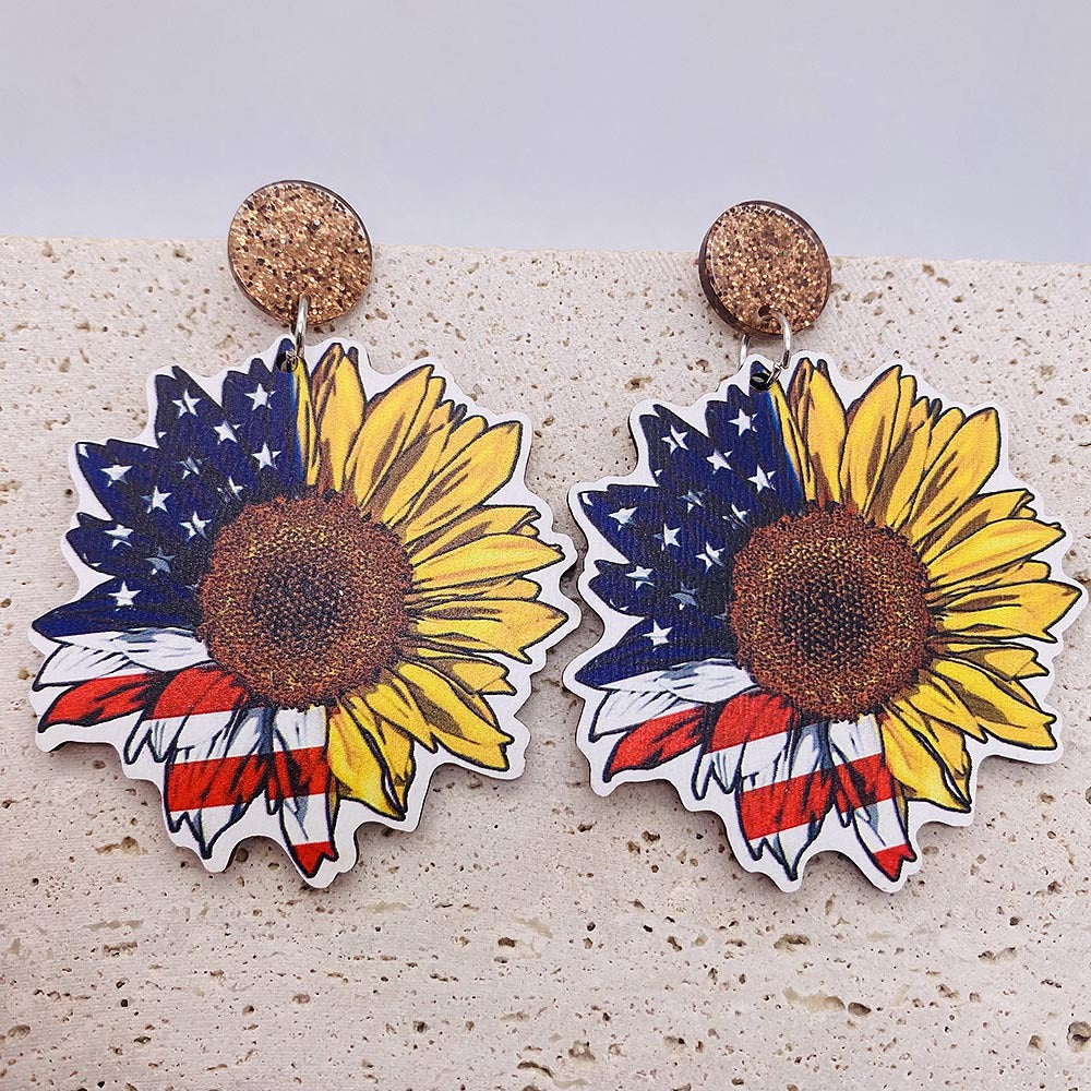 Wholesale Sunflower-Themed Wooden Western-Style Stud Earrings