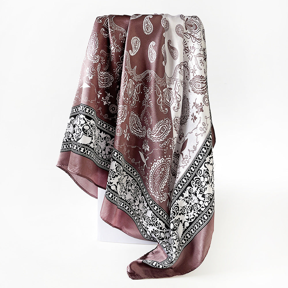 Wholesale  90cm Silk Scarf Classic Color-Blocking Paisley Print Scarf