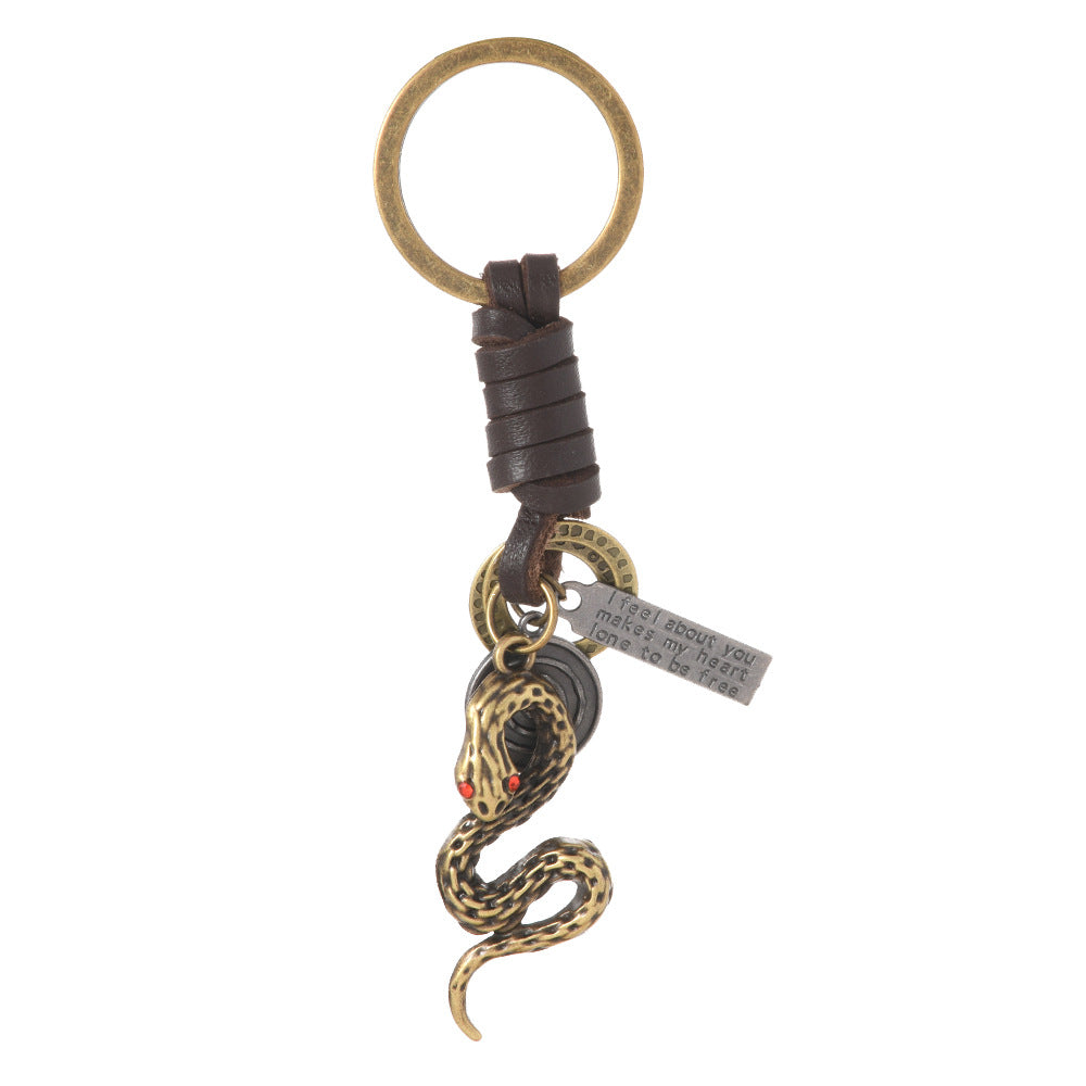 Wholesale Alloy Bronze Ship Anchor Vintage Woven Cowhide Pendant Keychains