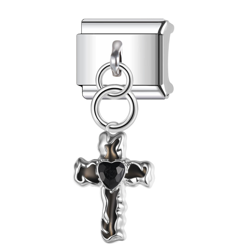 Wholesale Italian Charm Bracelet 9mm DIY Splicing Cross with Diamond Heart Stainless Steel Composable Bracelet