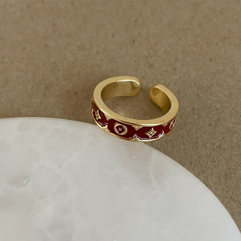 Wholesale  Red Oil Drop Flower Opening Ring