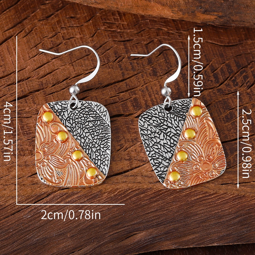 Wholesale Retro Old Carved Vein Pattern Geometric Square Earrings