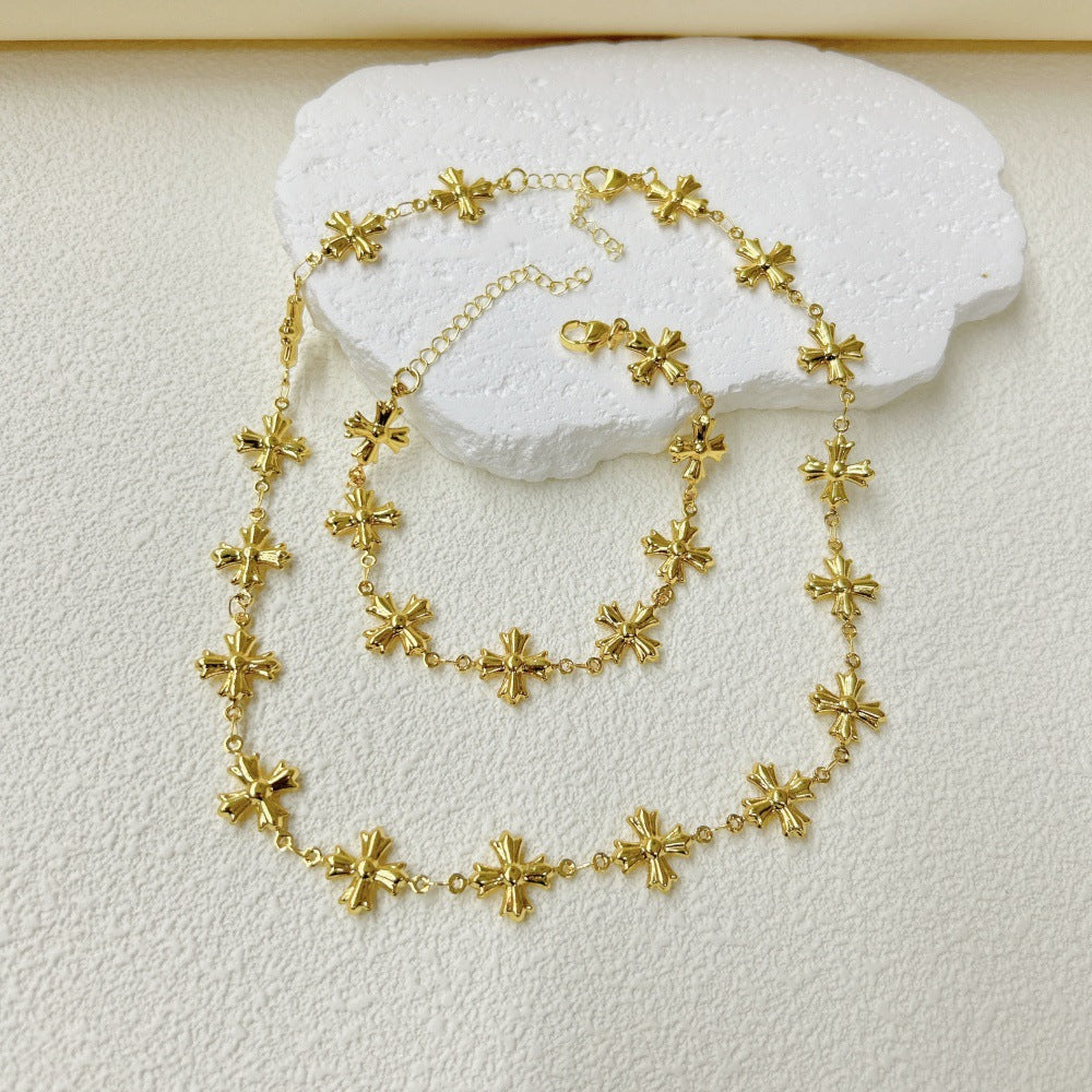 Wholesale  three-dimensional hollow stars love cross snowflake four-leaf clover necklace bracelet