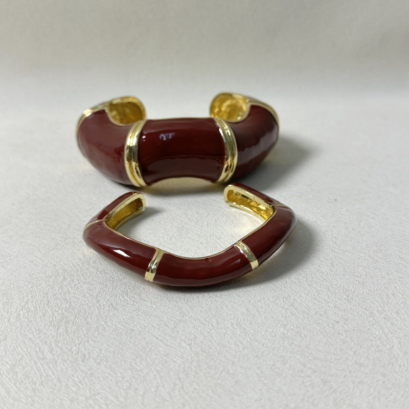 Wholesale Retro Fashionable Enamel Oil Dropping Irregular Wave Bamboo Opening Bracelet