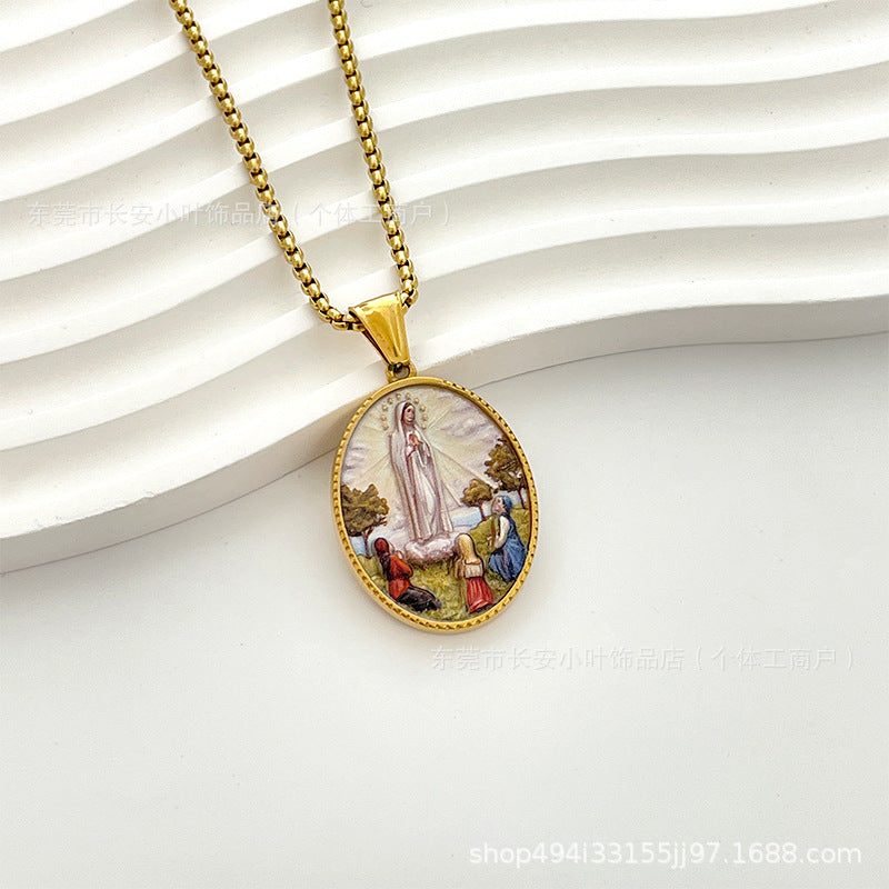 Wholesale Western Style Retro Enamel Oval Pendant Necklace