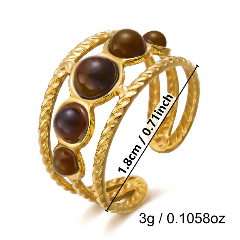 Wholesale Vintage Texture Tiger Eye Stainless Steel Multi-Layer Stacked Ring Jewelry Accessory