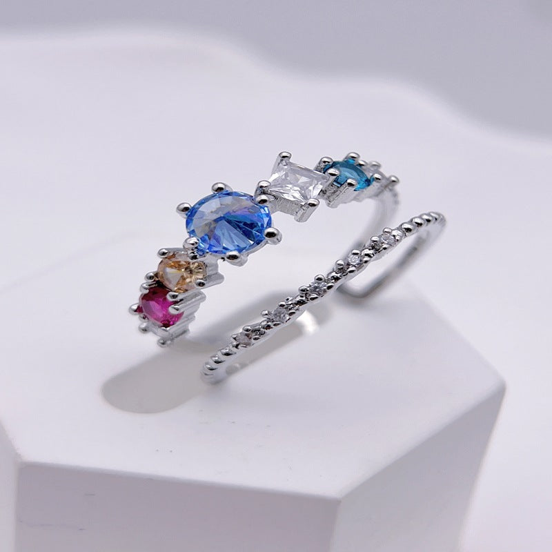 Wholesale Double Layer Colored Gemstone Open Ring Flower Adjustable Rings ACC-RS-YXY005