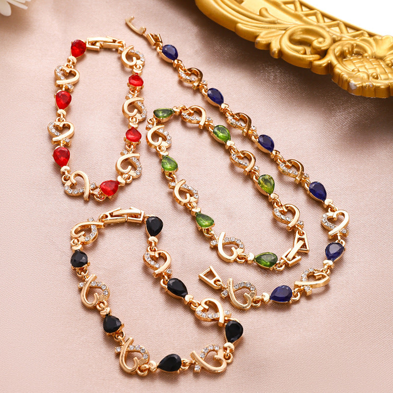 Wholesale Korean Style Heart Hollow Flower Rhinestone Bracelet Alloy Pearlescent Jewelry Accessory Gift