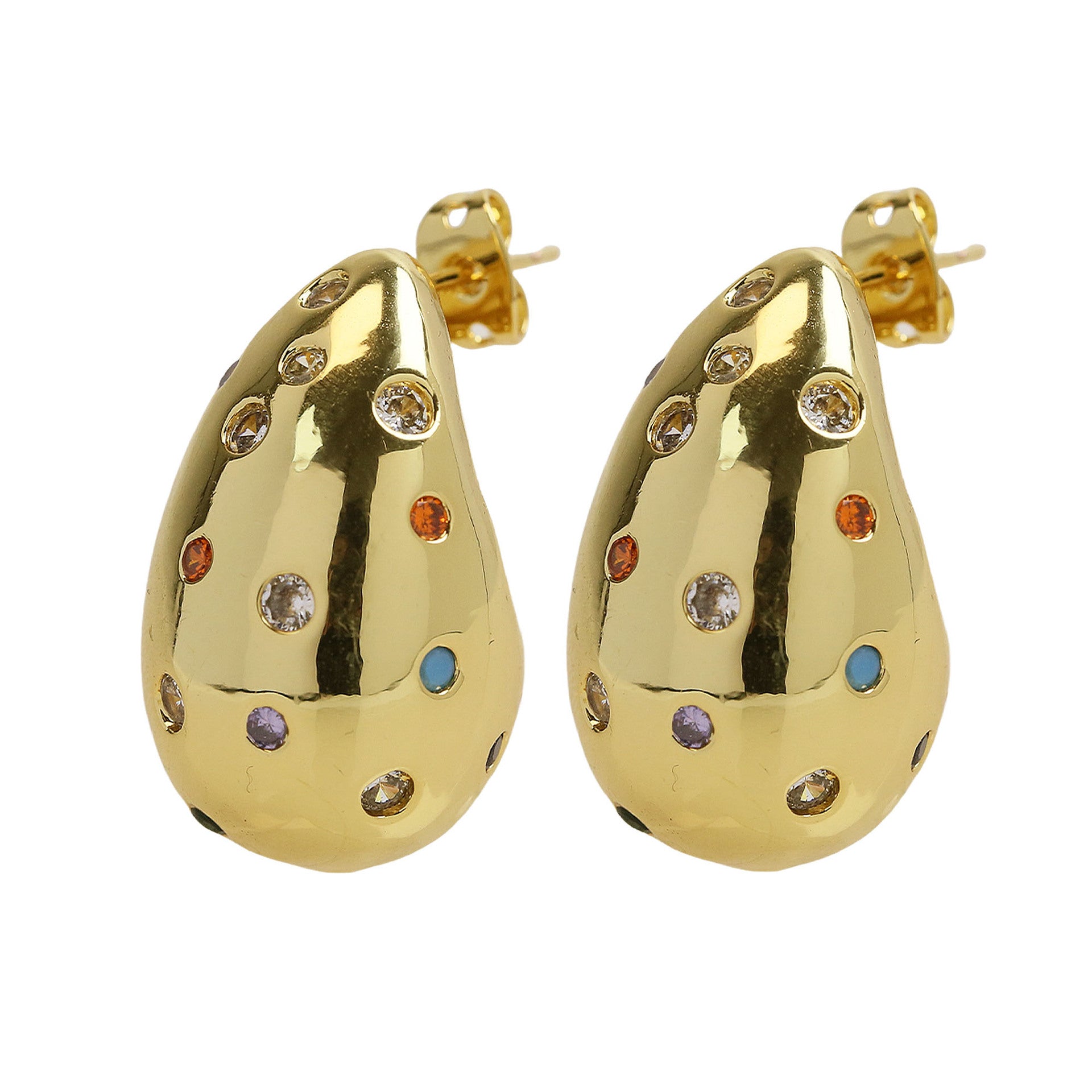 Wholesale  18k Gold Brass Mixed Color Zircon Drop Teardrop Earrings
