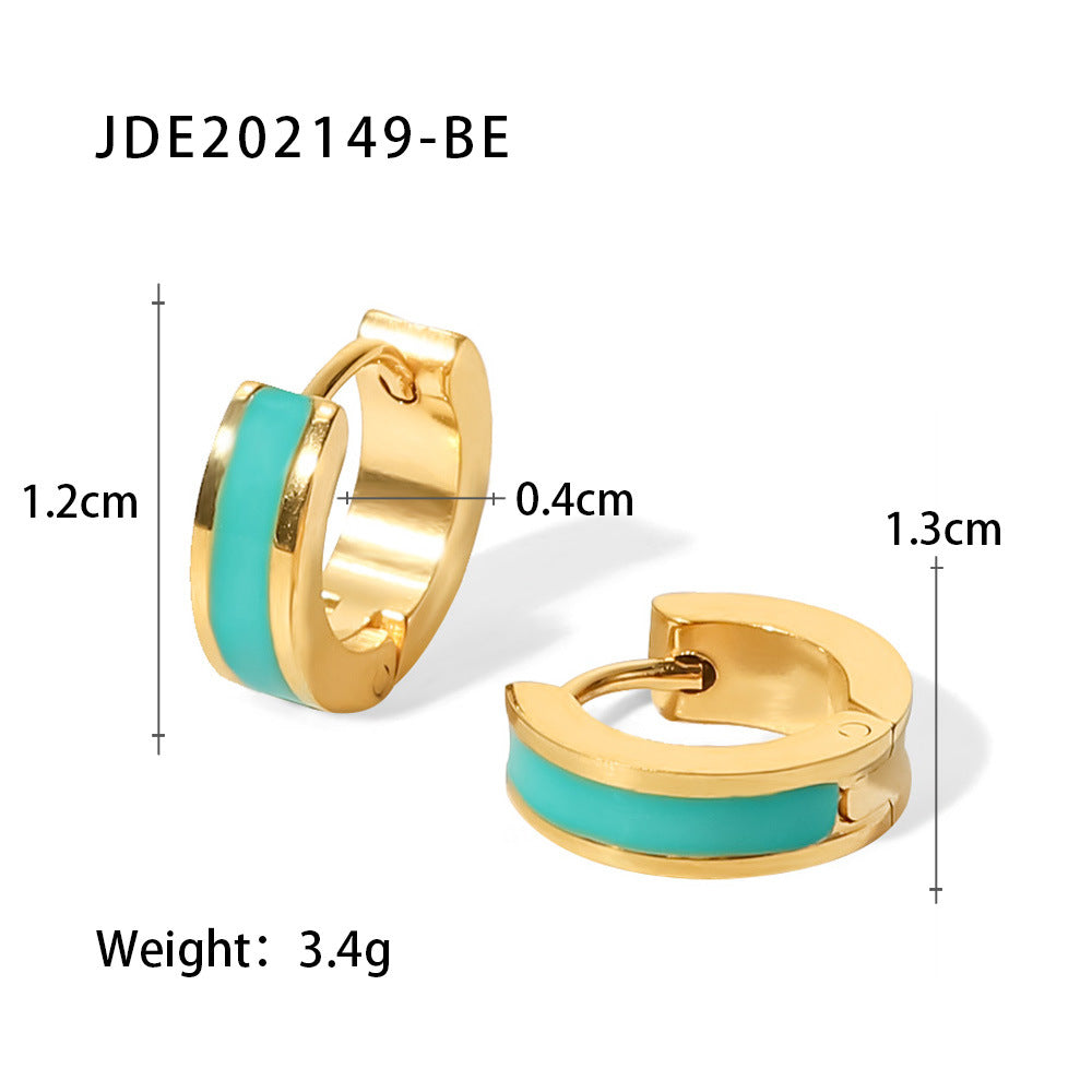 Wholesale Titanium Steel 18K Gold Color Drip Oil Geometric Hoop Earrings Stainless Steel ACC-ES-Jied009