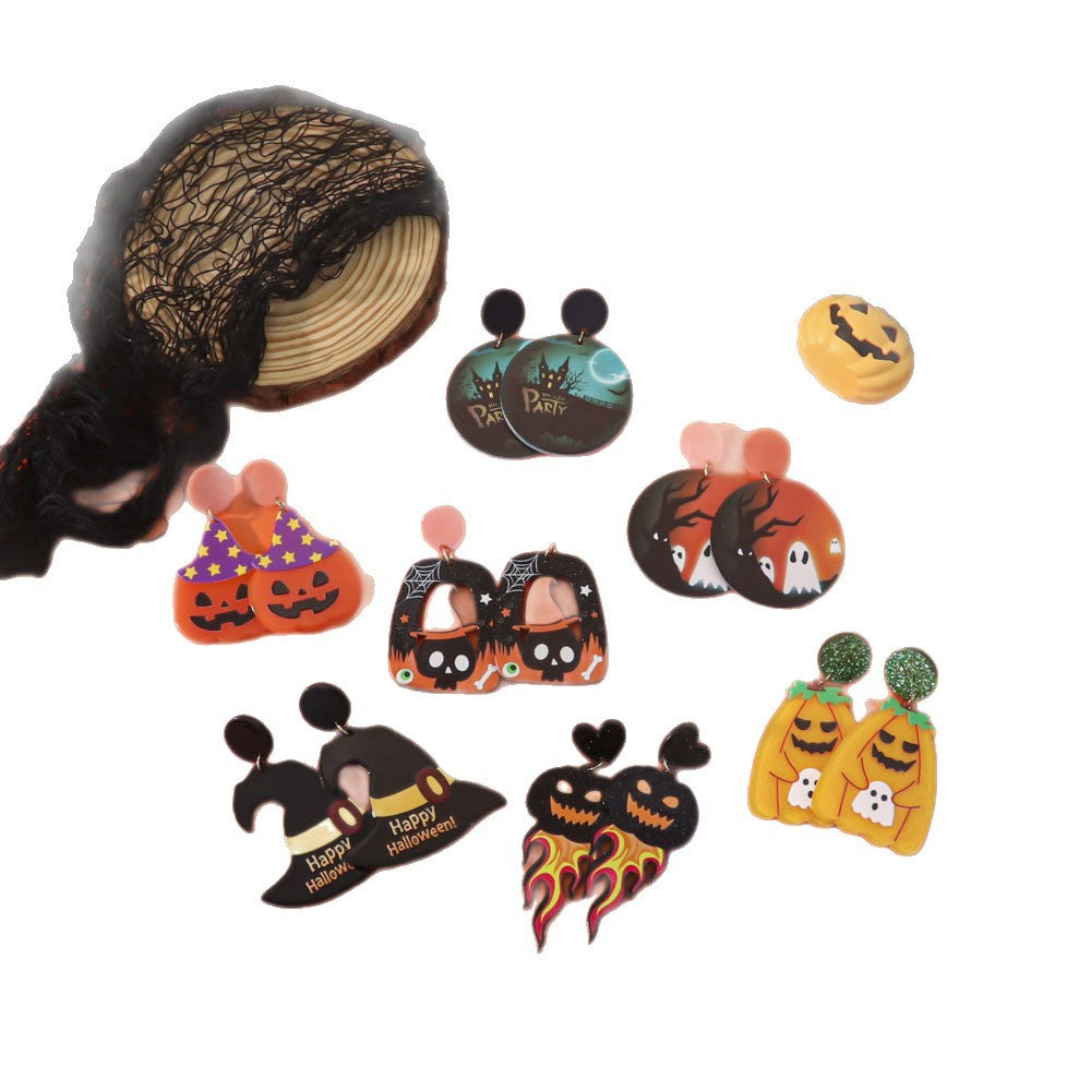 Wholesale  Acrylic Pumpkin Lantern Bat Earrings