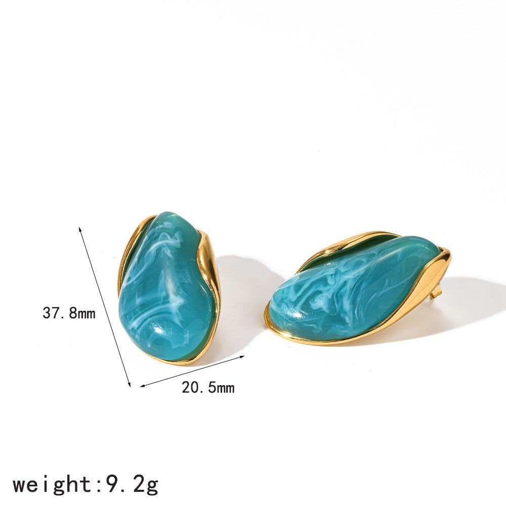 Wholesale Irregular Retro Resin Earrings Gold-Tone Stainless Steel Jewelry Accessory for Resale