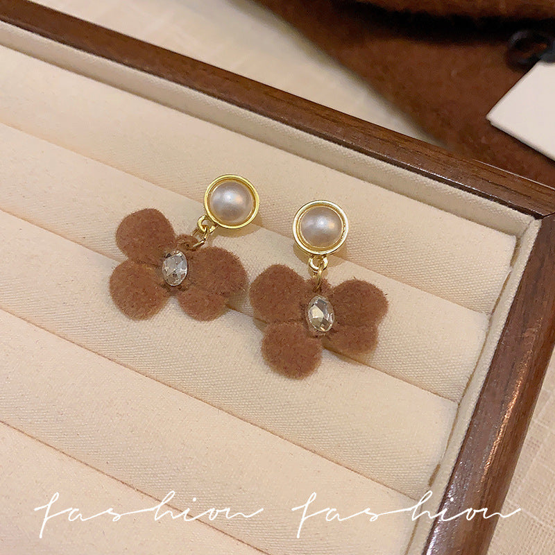 Wholesale 925 silver needle flocking plush earrings literary exaggerated earrings