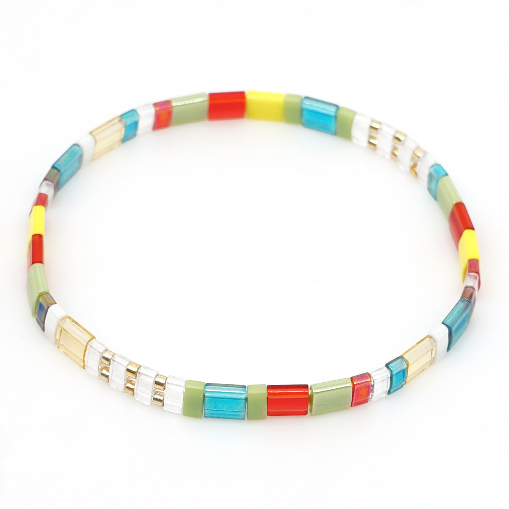 Wholesale Boho Ethnic Rainbow Tila Glass Beads Braided Striped Beads Bohemian Bracelet ACC-BT-GWL003