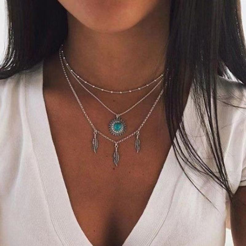 Wholesale Moon Star Double Layer Necklace Delicate Fine Chain