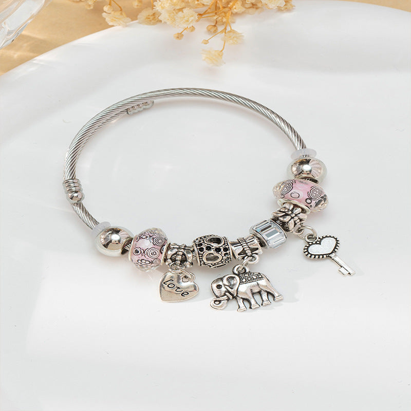 Wholesale Heart Shaped Rhinestone Stainless Steel Copper Alloy Beaded Bracelet ACC-BT-JingSY001