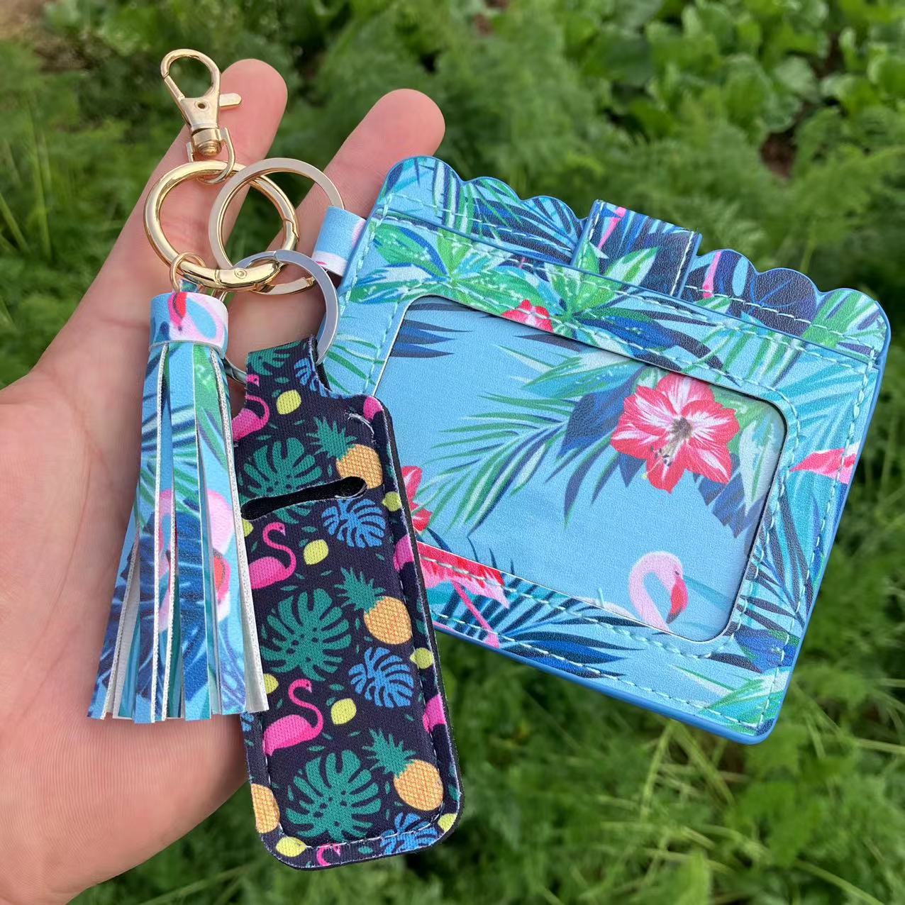 Wholesale Leopard Print Sunflower Butterfly Lipstick Case Card Holder Keychain Wristlet Keychain ACC-KC-QiuXue018