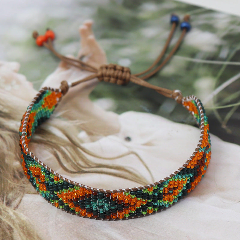 Wholesale Bohemian Geometric Gradient Rice Beads Colorful Braided Bracelet