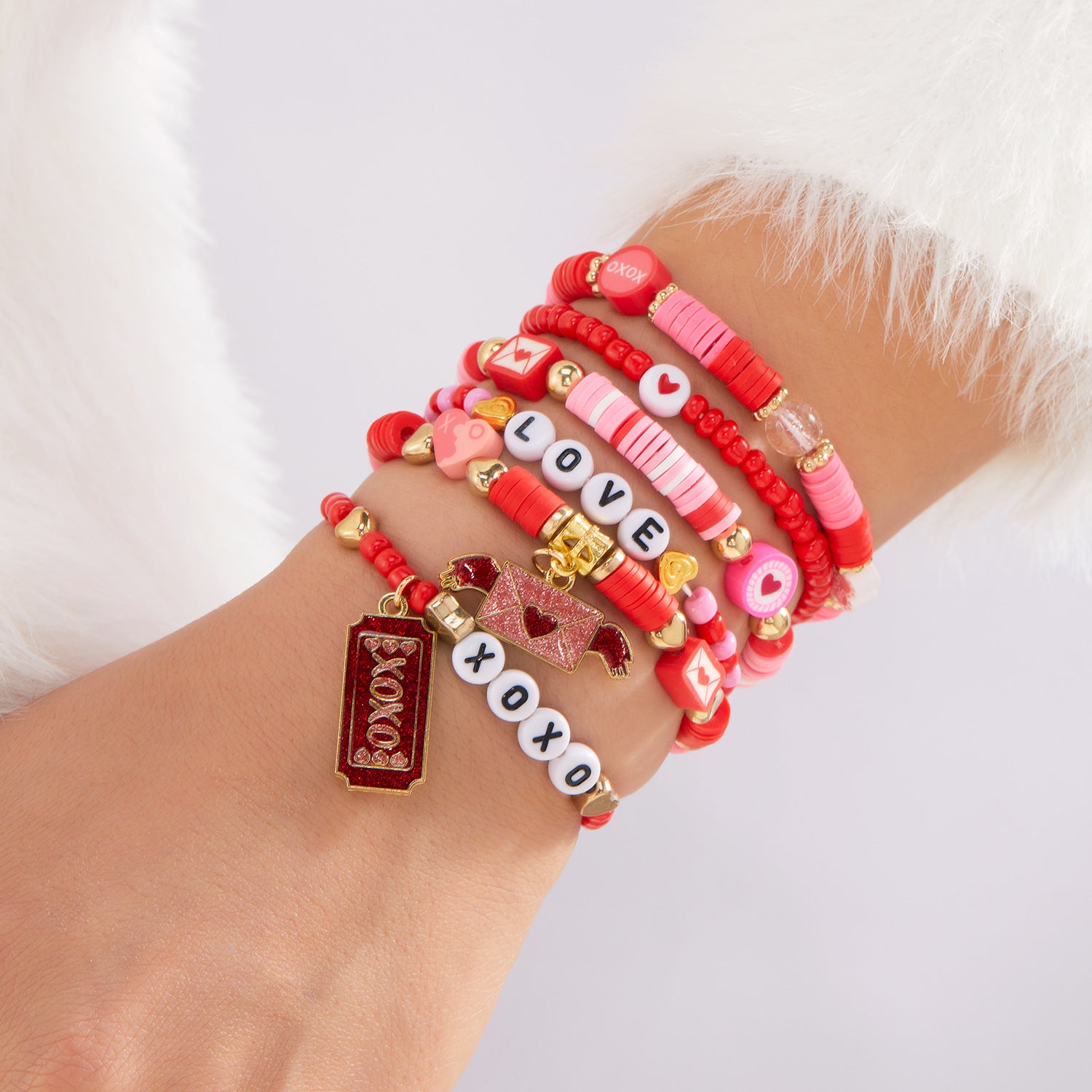 Wholesale Valentine' s Day Elastic Multi-Layered  Bracelet