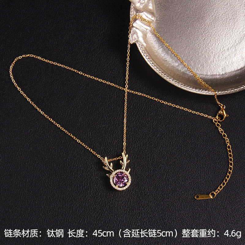Wholesale Purple Zircon Necklace Love Purple Qi Donglai Pendant Heart Necklace ACC-NE-Rongc010