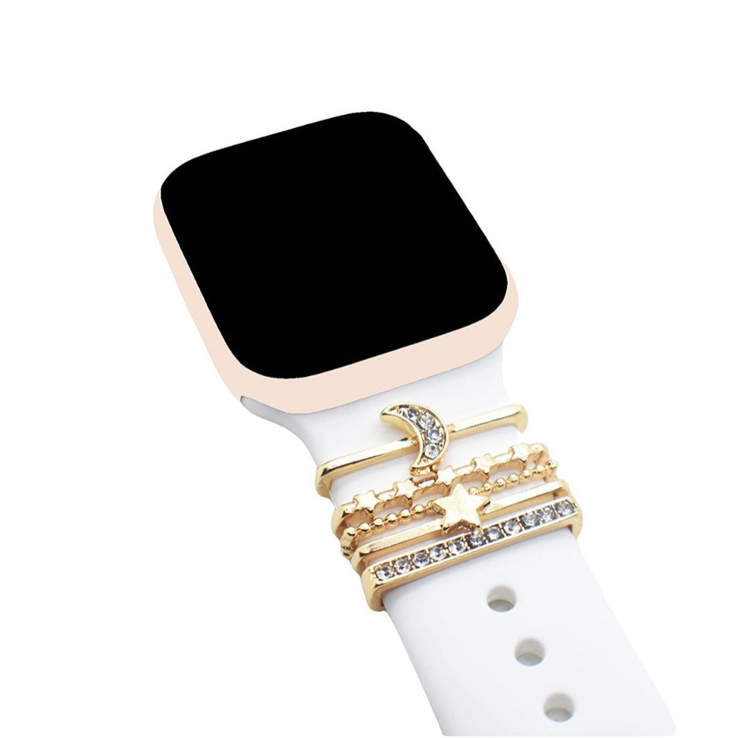 Wholesale Star and Moon Diamond-Encrusted Decorative Ring Suitable for Apple Watch Silicone Strap Decorative Nail Accessories with Sparkling Diamonds