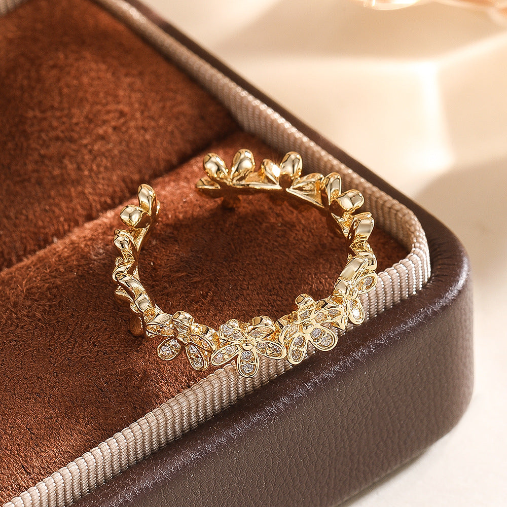 Wholesale Chic Gold Plated Flower Zircon Adjustable Ring For Women Fashion Jewelry Accessory
