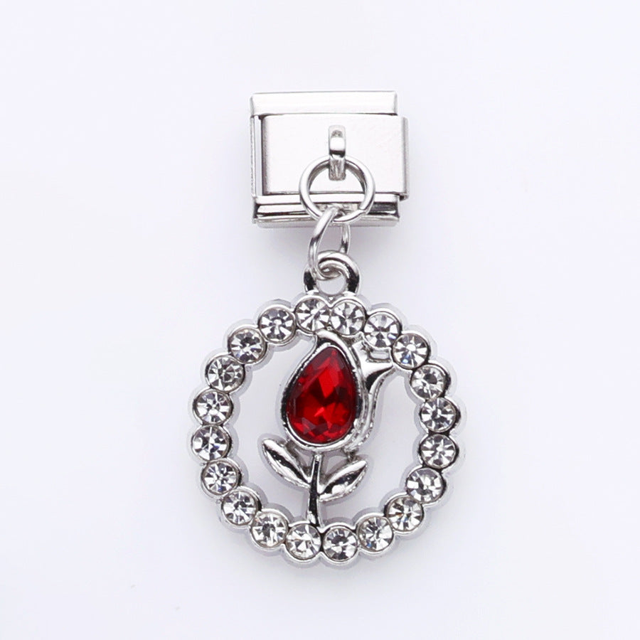 Wholesale 10pcs Tulip Cat Swan Alloy Pendant Italian Module DIY Stainless Steel Bracelet Accessories