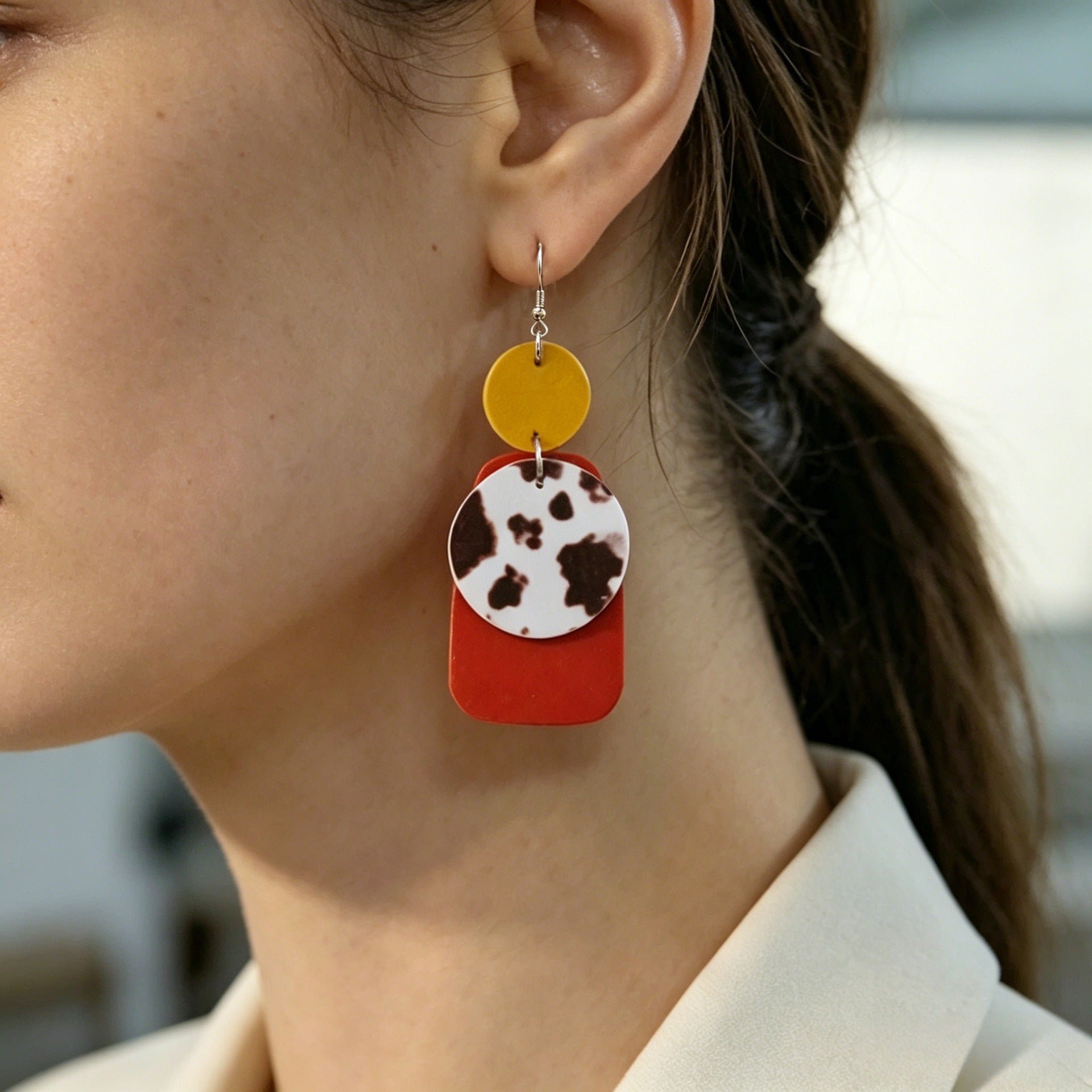 Wholesale Cow Print Leather Earrings Bohemian Retro Fashion Accessory Gift