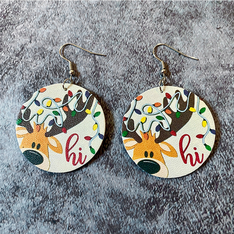Wholesale  Christmas Earrings Santa Elk Green Printing Leather Earrings