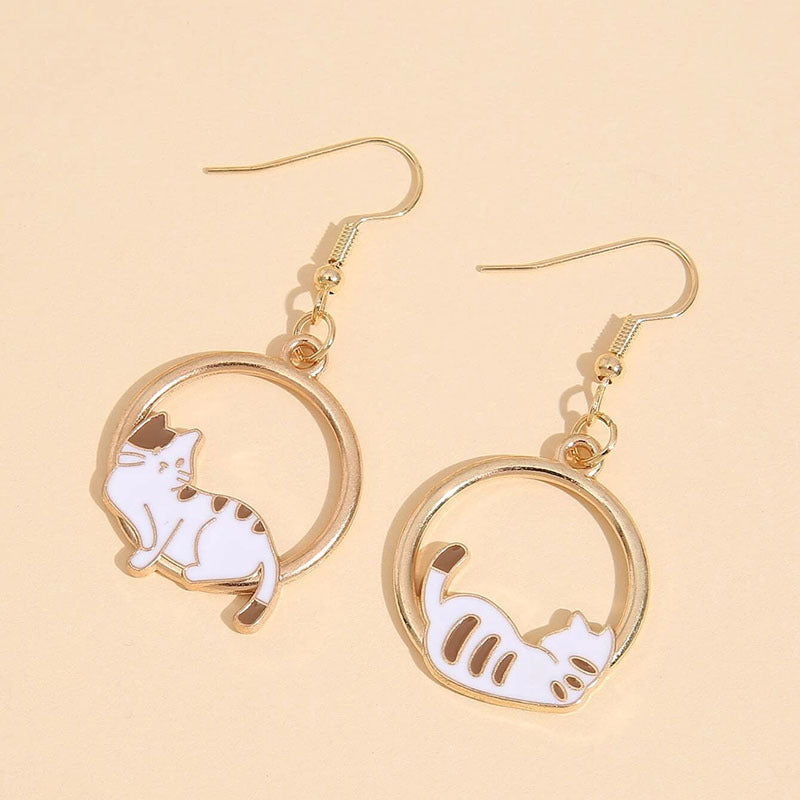 Wholesale  Alloy Lying Moon Cat Star Earrings