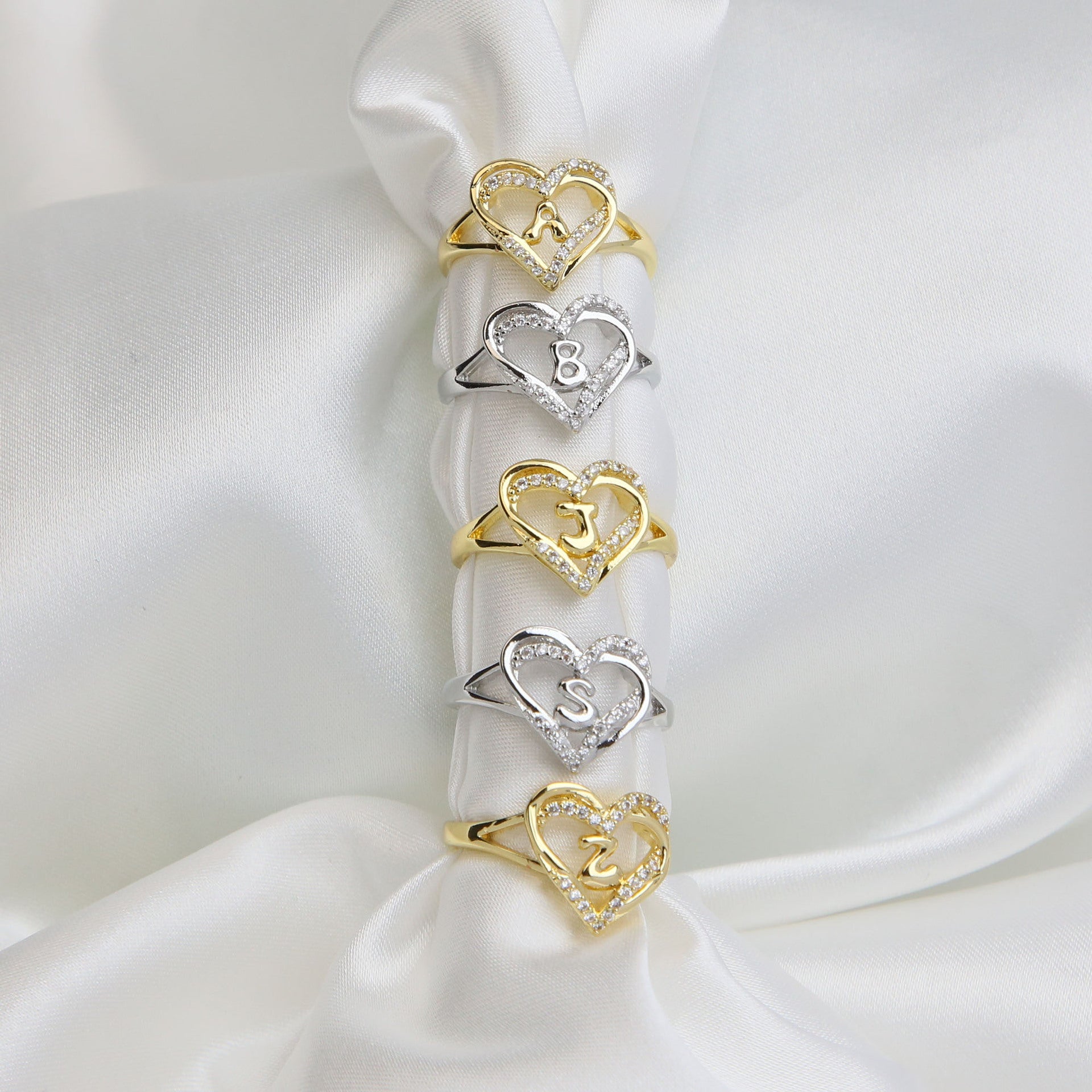 Wholesale  gold love heart-shaped 26 English letters open heart fashion  ring