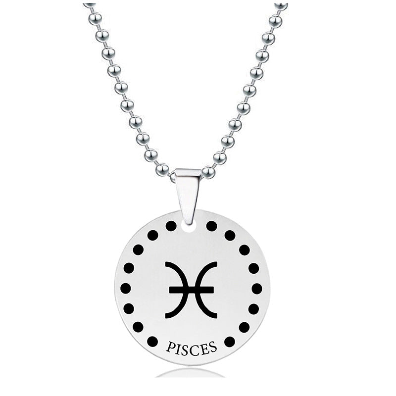 Wholesale Twelve Constellations Stainless Steel Round Pendant Christmas  Necklace