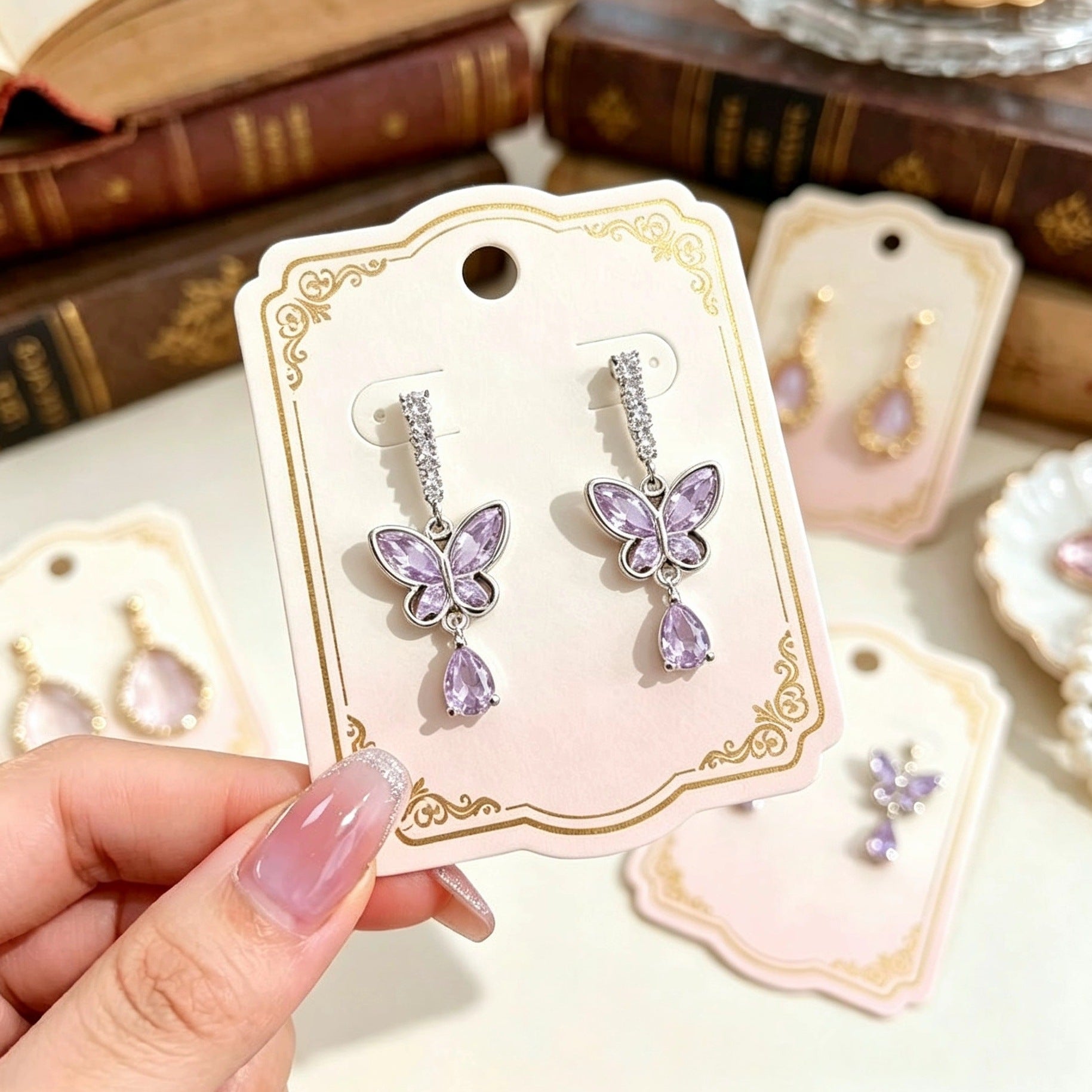 Wholesale Trendy Purple Butterfly Tassel Earrings Alloy Fashion Accessory for Gift