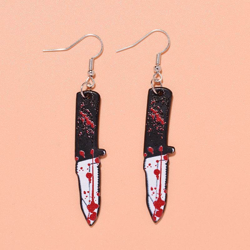 Wholesale Halloween acrylic printing  blood color knife earrings