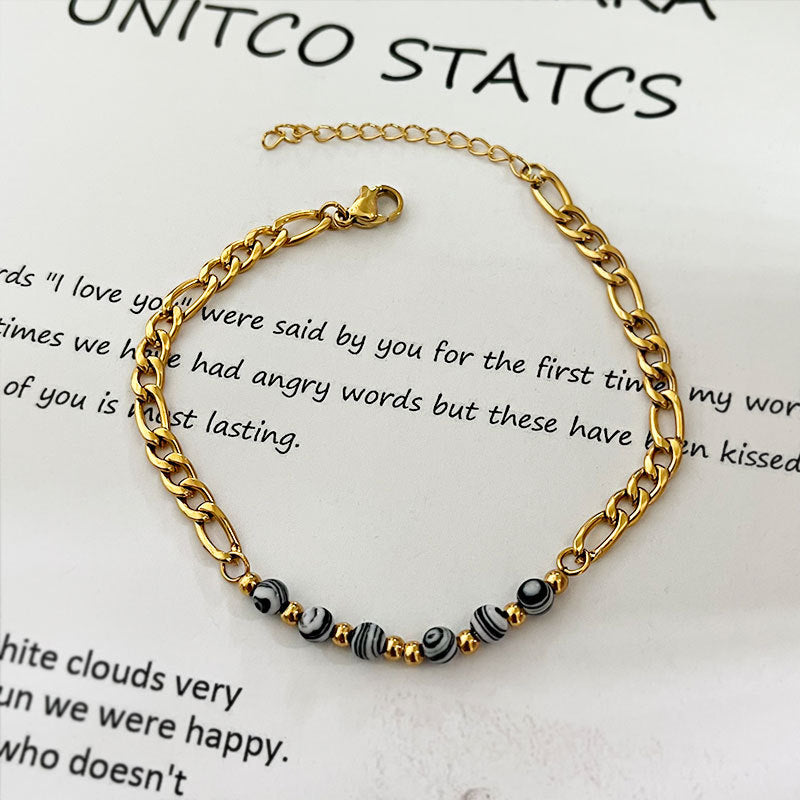 Wholesale circle colorful natural stone beaded cross-border stainless steel Bracelet