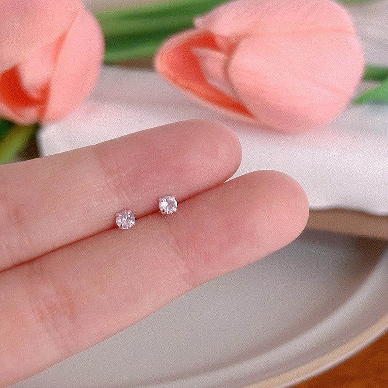 Wholesale Mini Zircon Earrings Silver Needle 925 Earrings Round Square Four-claw Earrings ACC-ES-ZhiShifang006