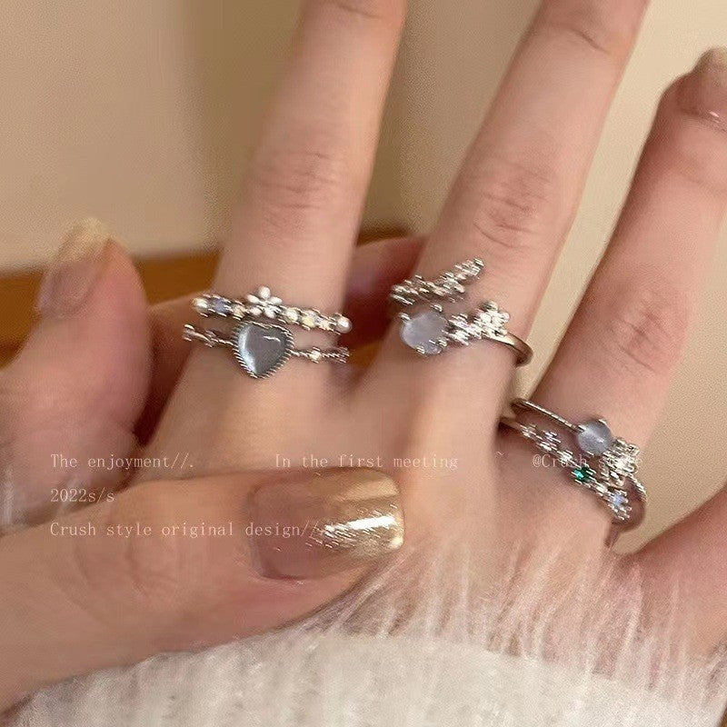 Wholesale Heart-shaped adjustable zircon ring 3-Piece Set