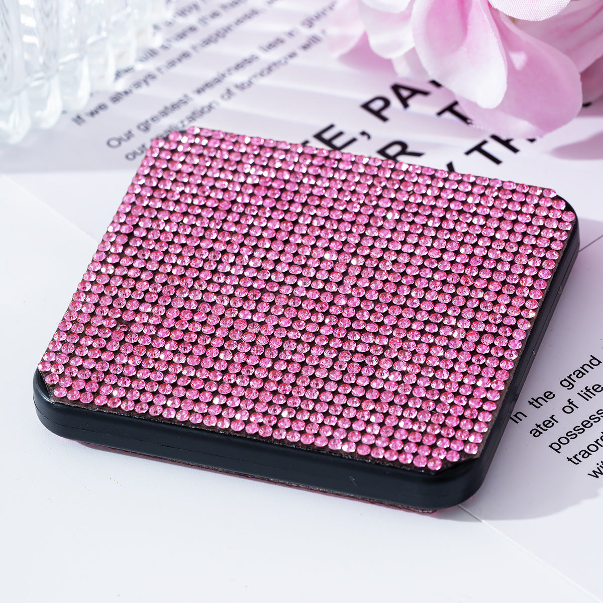 Wholesale Rhinestone portable small mirror mini portable double-sided folding square makeup mirror