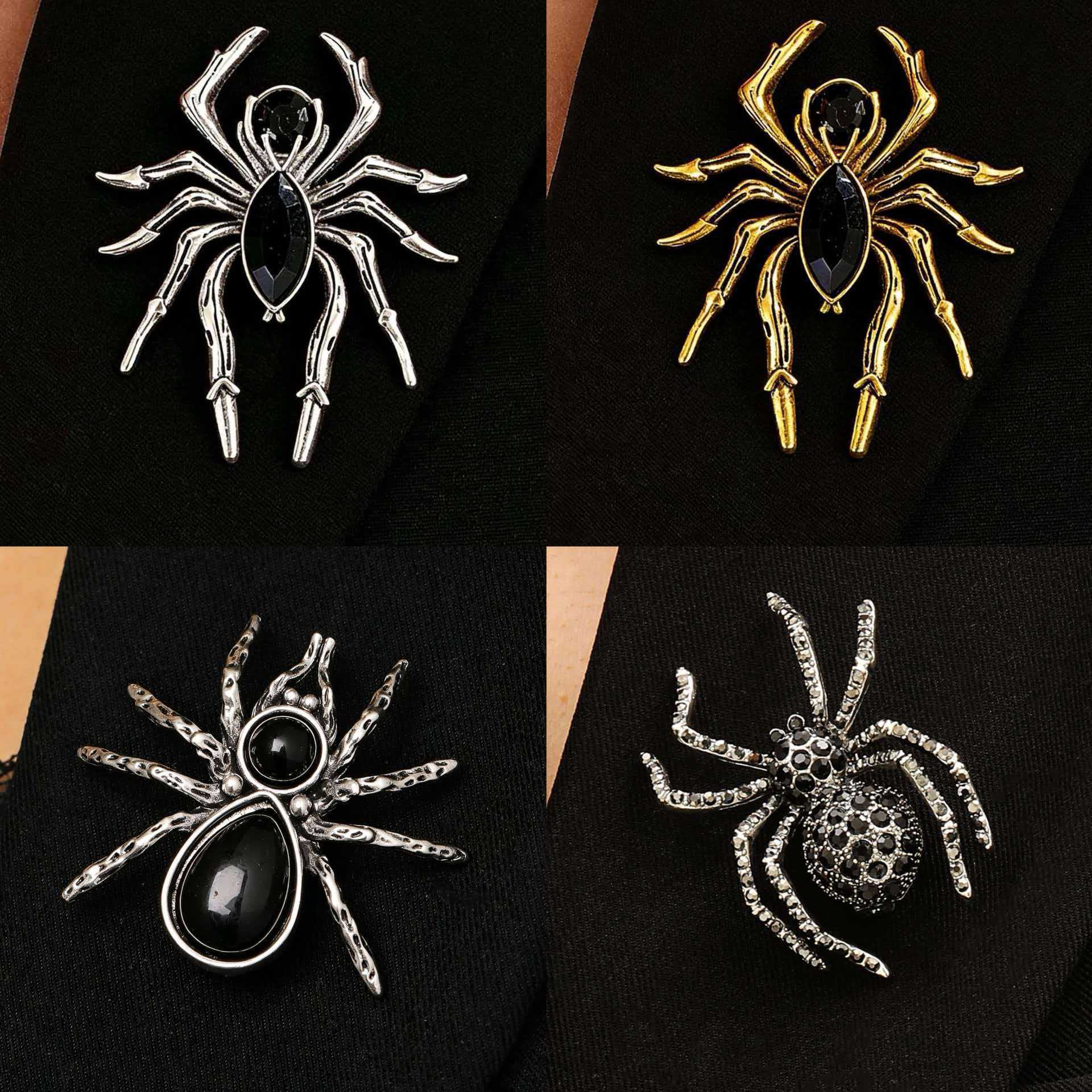 Wholesale Gothic Dark  Brooch with Black Zircon Inlay Trendy Pin for Coat Suit